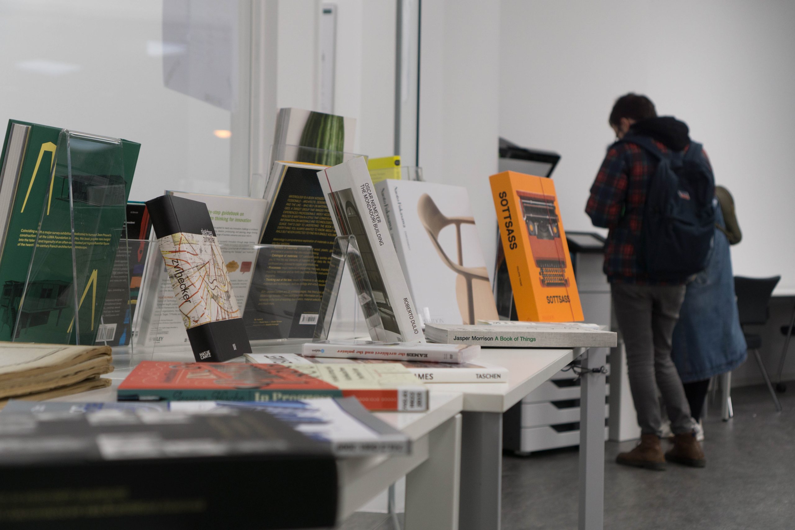 Students browsing the library