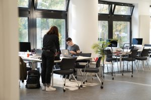 Students working in the library